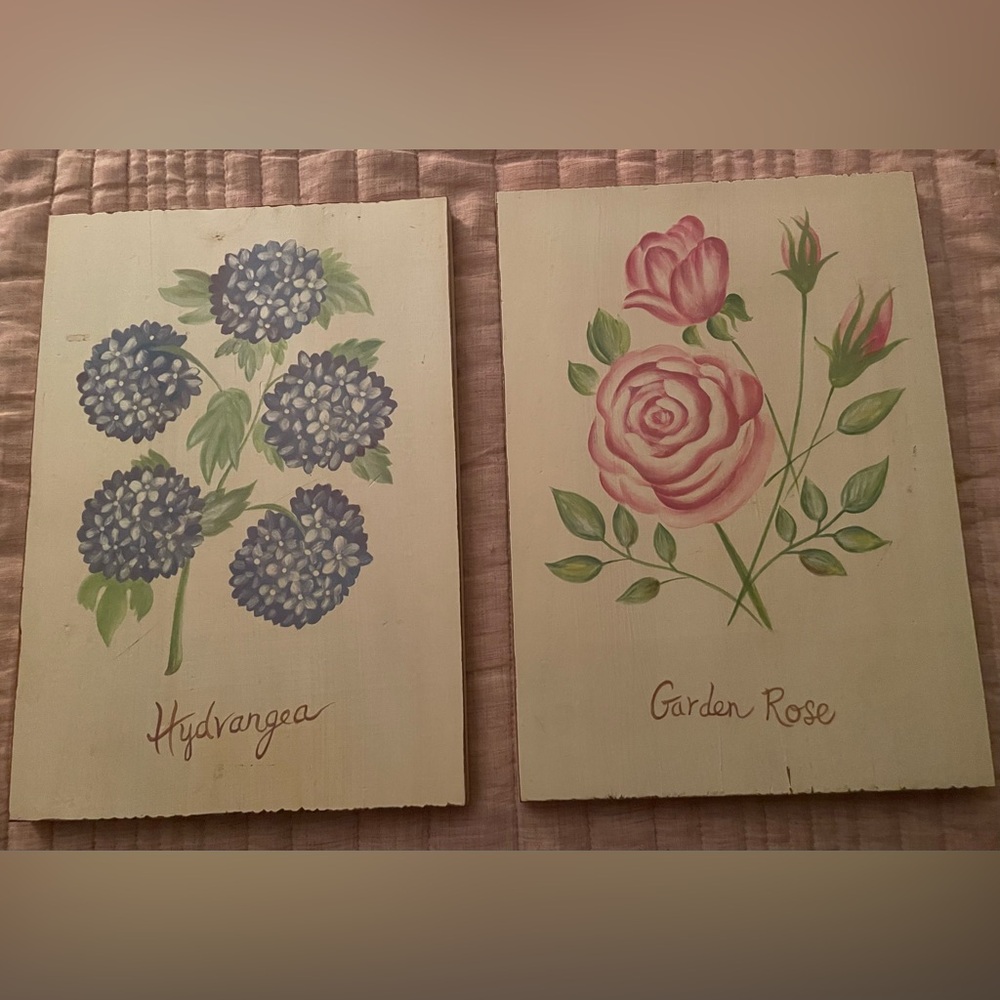 Pottery Barn Kids Wooden Floral Wall Plaque Art -3 Panels